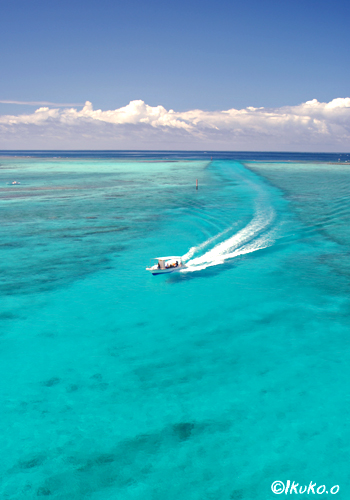 青い海を走るボート